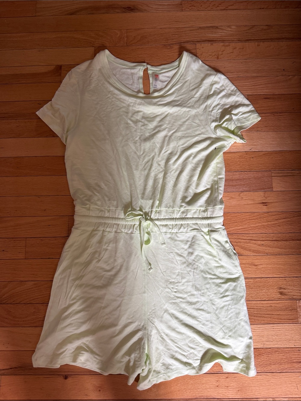 Mono B Soft Short-Sleeve Drawstring Romper in Pale Green